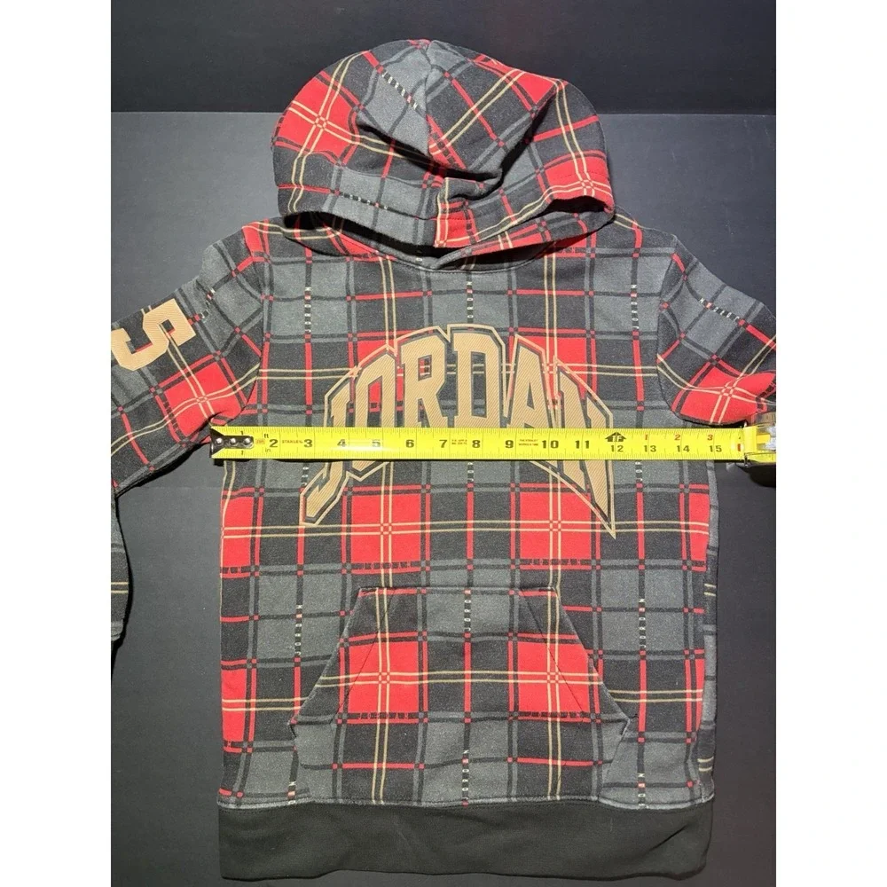 Air Jordan Hoodie Boys L (7) Large Red Essential Holiday Plaid‎ Sweatshirt